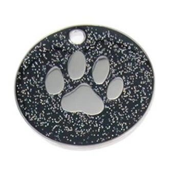 Black Paw Print Glitter Tag